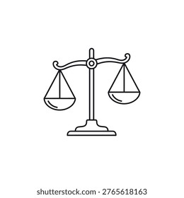 A simple line drawing of a balance scale on a white background