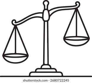 Dibujo lineal sencillo de una escala equilibrada de justicia, que simboliza la ley y la equidad.