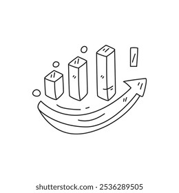 Un simple dibujo de líneas de gráficos de barras con una flecha hacia arriba, que representa el crecimiento y el progreso en la visualización de datos.