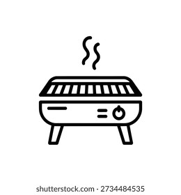 Simple line drawing of a barbecue grill with smoke rising