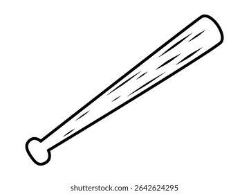 Simple line drawing of baseball bat in black and white. Clipart image isolated on background.