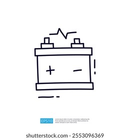 A simple line drawing of a battery, illustrating its positive and negative terminals, often used to represent energy storage or power sources.