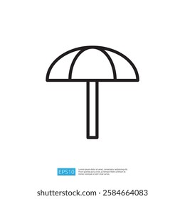 A simple line drawing of a beach umbrella, designed for graphic use.