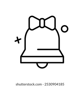 A simple line drawing of a bell adorned with a bow, suggesting festive or celebratory themes.