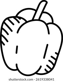 A simple line drawing of a bell pepper with bold outlines. The vegetable is depicted in a minimalist style with clean lines. Cartoon vector illustration.