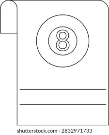 A simple line drawing of a billiard ball with the number eight prominently displayed.