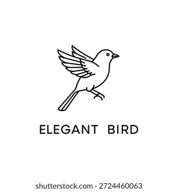 Dibujo de línea simple de un pájaro posado en una rama aislada sobre fondo blanco.