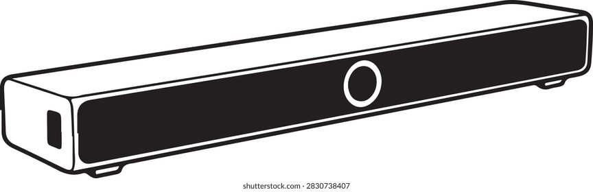 Simple line drawing of a black remote control for presentations with a circular navigation button.