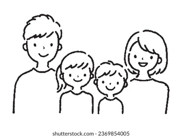 Simple line drawing black and white family illustration