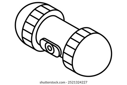 Dibujo de línea simple en blanco y negro de una nave espacial no tripulada, ilustración isométrica, Ilustración vectorial