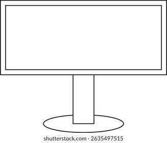 A simple line drawing of a blank display screen. The screen is rectangular and sits on a stand with a circular base. The image is in black and white, with clear lines defining the shape.