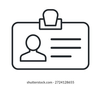Desenho simples em linha de um cartão de identificação em branco com um clip, simbolizando a identificação e a documentação.