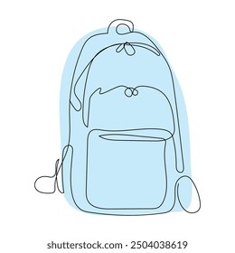 Simple Line Drawing of a Blue Backpack With a Soft Outline Against a Light Background
