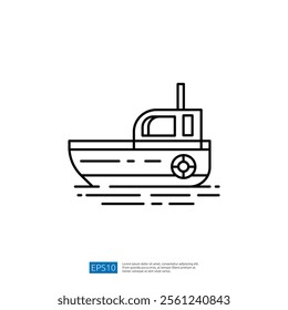 A simple line drawing of a boat on water, representing transport and leisure activities on the sea.