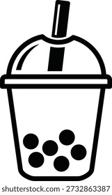 Eine einfache Linienzeichnung einer Boba Teetasse mit Stroh und Blasen