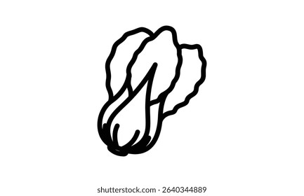 A simple line drawing of a bok choy vegetable.