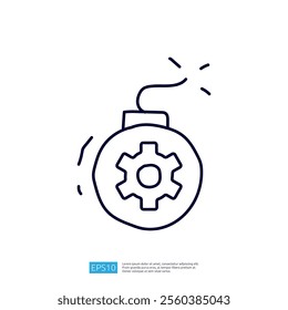 A simple line drawing of a bomb with a gear symbol, suggesting a mechanical or technological theme, possibly related to industry or engineering.