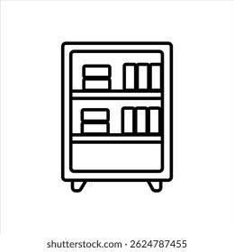 a simple line drawing of a bookshelf with books on two shelves.
