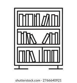 Simple line drawing of a bookshelf filled with books on multiple shelves