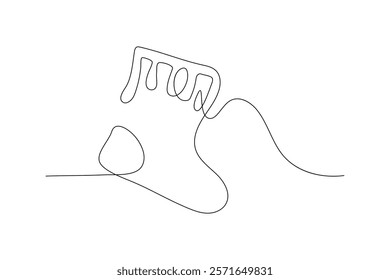 Simple line drawing of a boot and a playful swish design on plain background