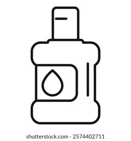 Simple line drawing of a bottle of mouthwash, suggesting a commitment to fresh breath and dental care