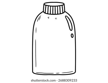 Einfache Linienzeichnung einer Flasche mit gerippter Kappe, einzeln auf weißem Hintergrund.