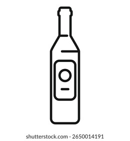 Simple line drawing of a bottle of wine with a blank label, perfect for showcasing your brand or creating a mockup design