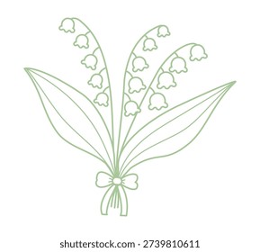 Simple line drawing of a bouquet of lily of the valley.