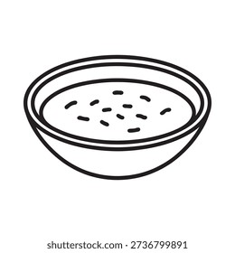 Simple line drawing of a bowl containing a liquid with dark specks