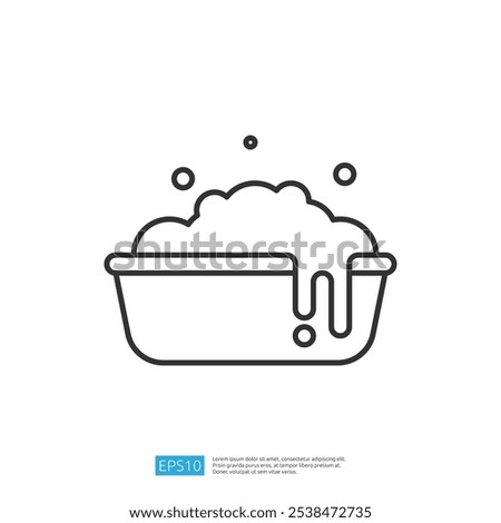 A simple line drawing of a bowl filled with bubbles, suggesting a soapy mixture, possibly representing cleaning or cooking.