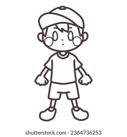 Simple line drawing of a boy in gym clothes