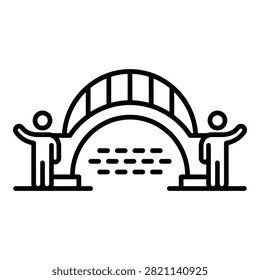 Simple line drawing of a bridge held up by two people standing on either side
