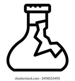 Simple line drawing of a broken chemical flask, representing a failed experiment or dangerous situation