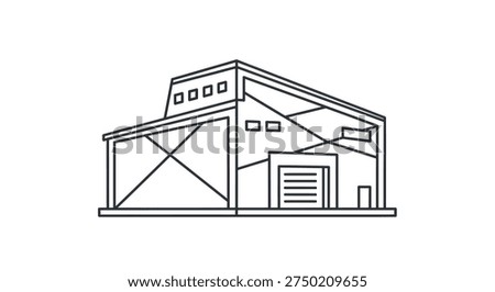 Simple line drawing of a building with a distinct silhouette