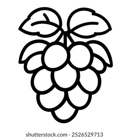 Um simples desenho de linha de um cacho de uvas com folhas.