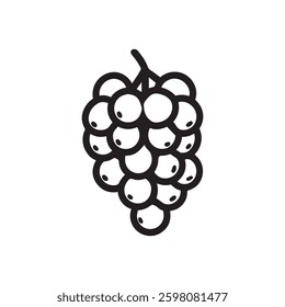 A simple line drawing of a bunch of grapes on a vine, featuring plump black icon vector design.