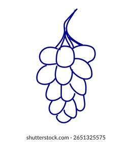 Simple line drawing of a bunch of grapes hanging from a vine in a minimalist style