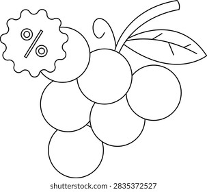 A simple line drawing of a bunch of grapes with a decorative percentage sign attached