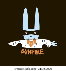 simple line drawing of bunny vampire , funny kid halloween design