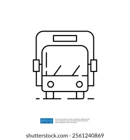 A simple line drawing of a bus, showcasing its front view with distinct windows and wheels, designed for graphic resources or transportation themes.