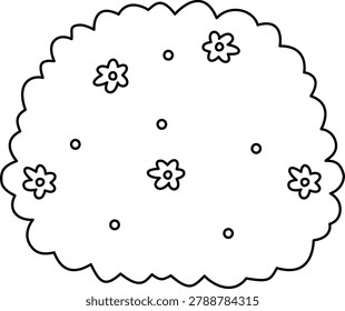 Simple line drawing of a bush with flowers and dots. Perfect for coloring books or educational materials. Great for children's designs, printables, or scrapbooking projects