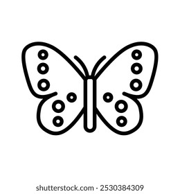 A simple line drawing of a butterfly, emphasizing its symmetrical wings and patterns.