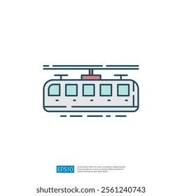 A simple line drawing of a cable car, illustrating a mode of transport commonly used in mountainous or urban areas for scenic views.