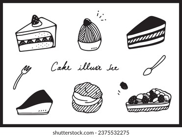 Simple line drawing cake illustration set