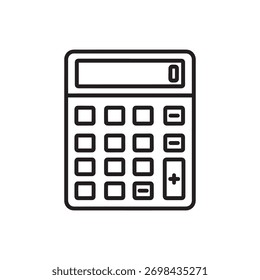A simple line drawing of a calculator, perfect for accounting and financial tasks. Isolated on a white background, it is clean and clear for any design project.