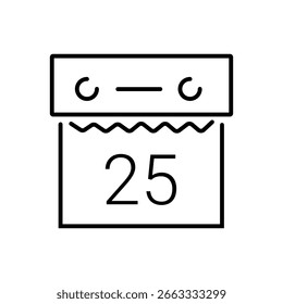 Simple line drawing of a calendar icon with day 25 suitable for holidaythemed designs, christmas event promotions, festive decorations, and calendars.