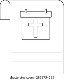 A simple line drawing of a calendar page featuring a prominent Christian cross symbol.