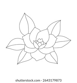 Simple line drawing of a camellia flower