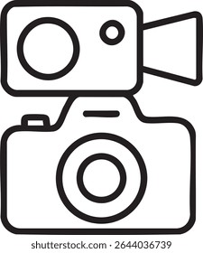 A simple line drawing of a camera combining still photography and video recording capabilities, presented in a clean outline style.