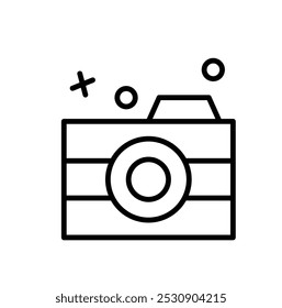 A simple line drawing of a camera, symbolizing photography and capturing moments.